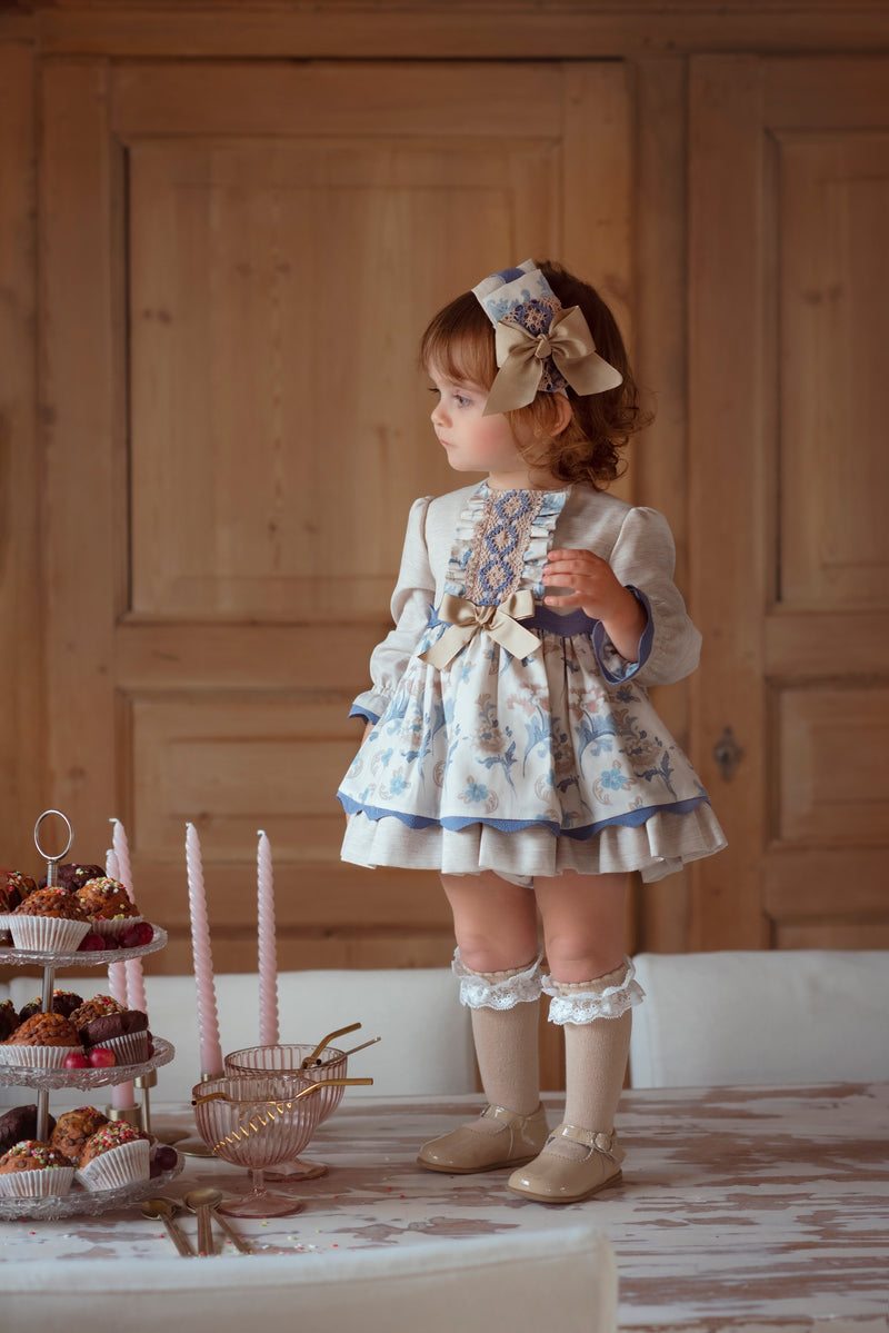 MIRANDRA Beige & Blue Baby Girl Dress