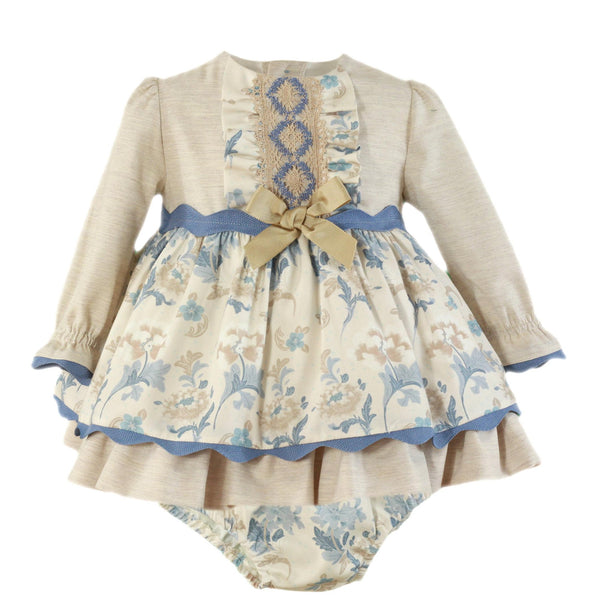 MIRANDRA Beige & Blue Baby Girl Dress