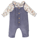 CALAMARO Blue & Floral Dungaree Set