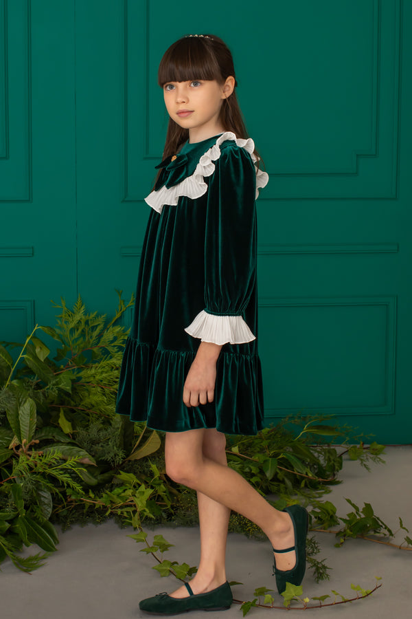 PATACHOU Green Velvet Ruffle Dress