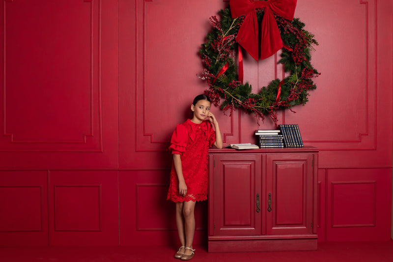 PATACHOU Red Satin & Lace Dress