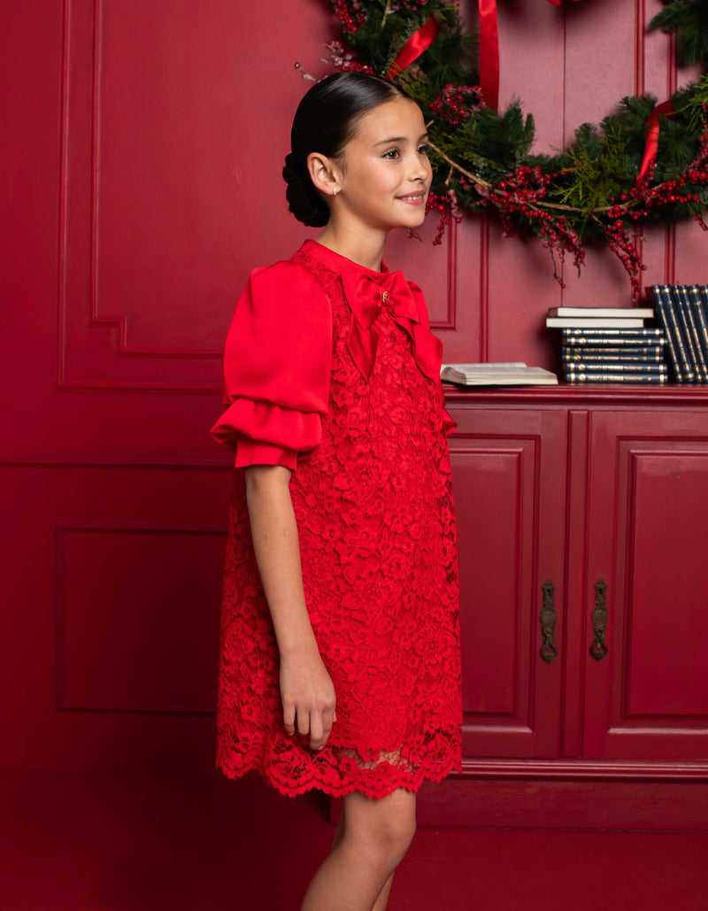 PATACHOU Red Satin & Lace Dress