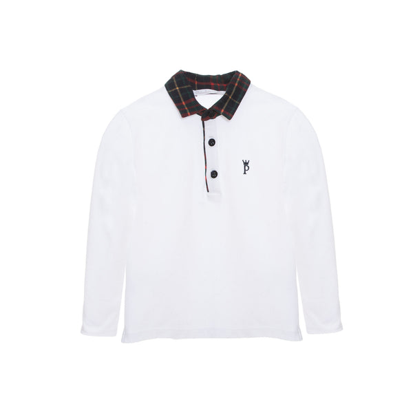 PATACHOU White Polo Shirt with Tartan