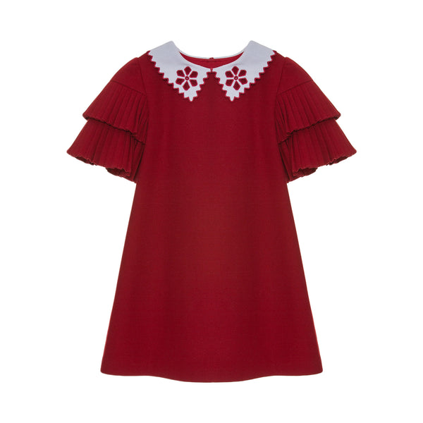 PATACHOU Red Dress with Embroidered Collar