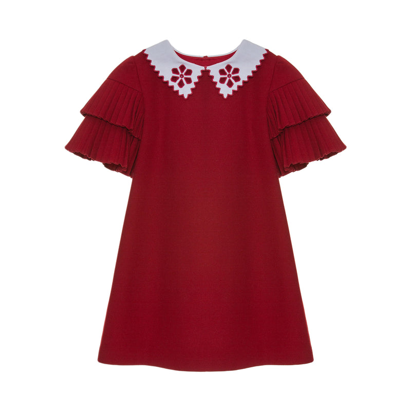 PATACHOU Red Dress with Embroidered Collar