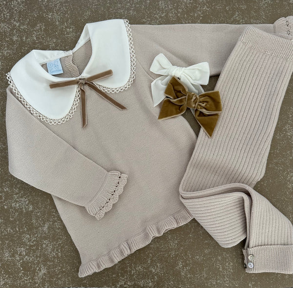 Beige Knitted Trouser Set