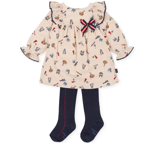 TUTTO PICCOLO Beige Dress & Tights
