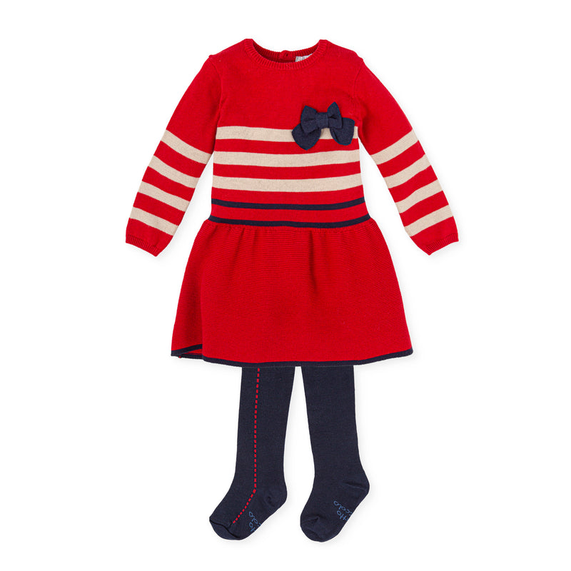 TUTTO PICCOLO Red Knitted Dress & Tights