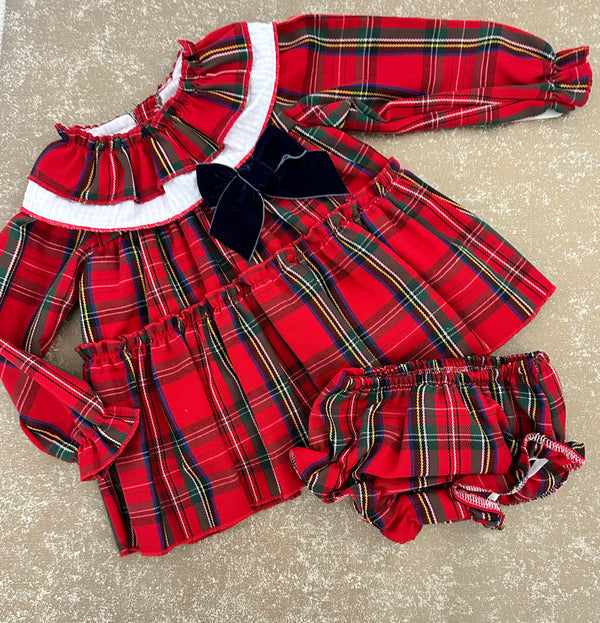 Tartan Dress  with bow and matching knickers