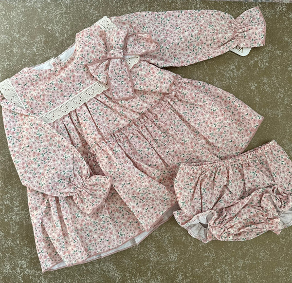 Pink Floral Dress with bow and knickers
