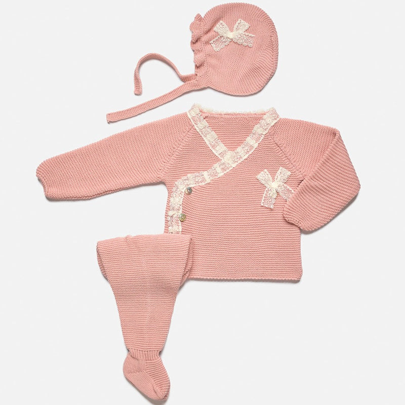 JULIANA Pink Knitted Top, Leggings & Bonnet
