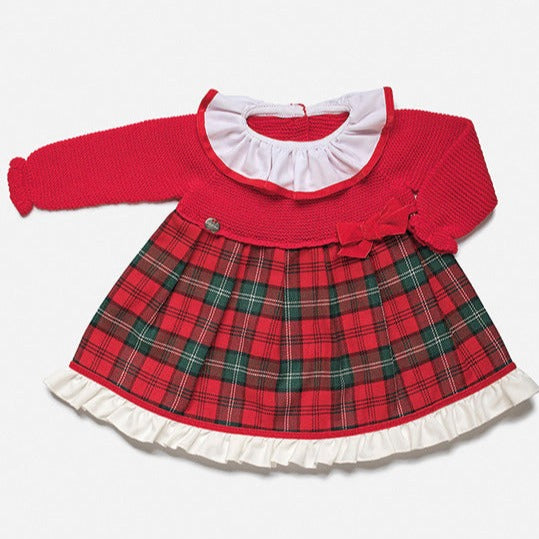JULIANA Red Knitted Tartan Dress