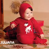 JULIANA Red Reindeer Knitted Top, Leggings & Hat