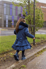 ADEE Navy Ruffle Hooded Coat