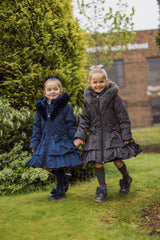 ADEE Navy Ruffle Hooded Coat