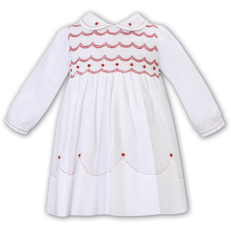 SARAH LOUISE White & Red Hand Smocked Dress