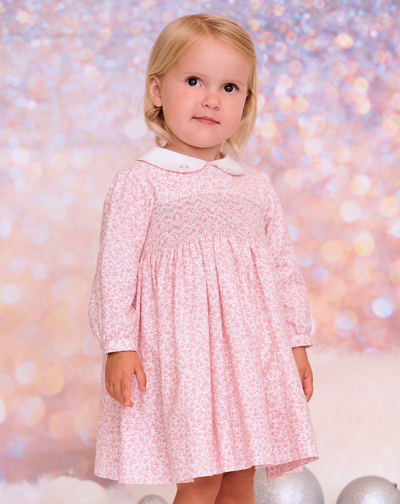SARAH LOUISE Pink Floral Hand Smocked Dress