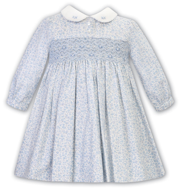 SARAH LOUISE Blue Floral Hand Smocked Dress