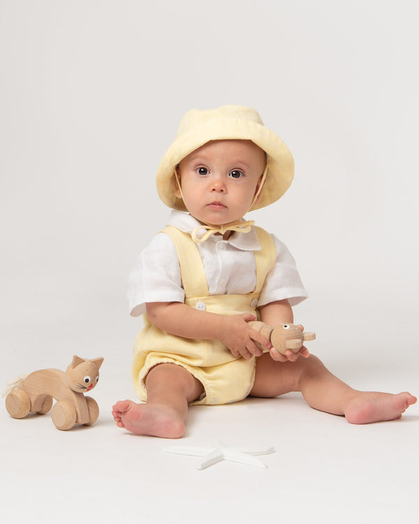 CARAMELO KIDS Yellow & White Dungaree Set