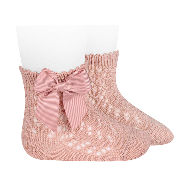 CONDOR Old Rose Openwork Short Socks With Bow