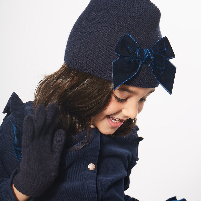 CONDOR Navy Velvet Bow Beanie