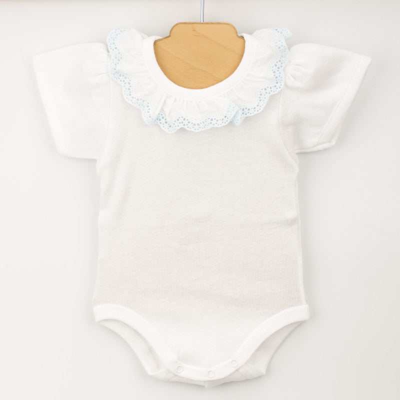 BABIDU White & Blue Frill Collar Bodysuit