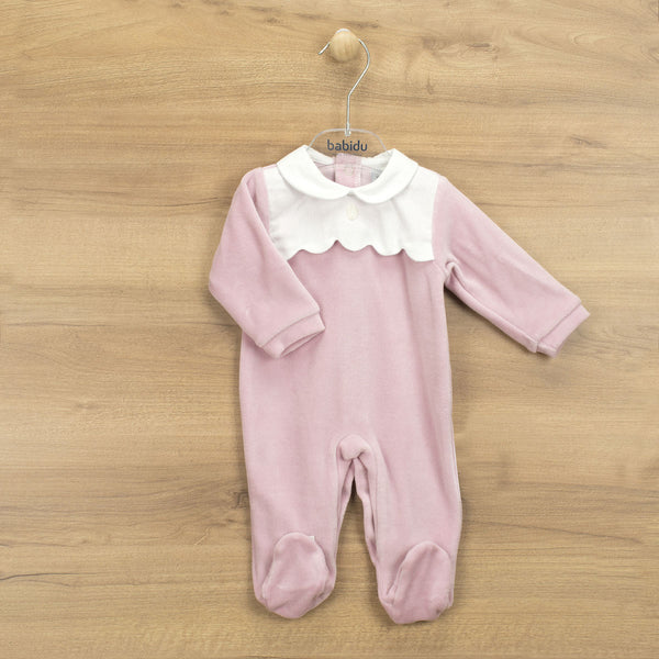 BABIDU Dusky Pink Velour Babygrow