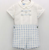 FOQUE Blue & White Checked Short Set