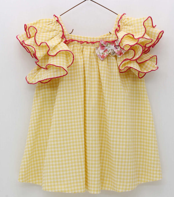 FOQUE Yellow Ginghan Dress