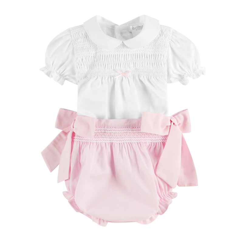 DEOLINDA White & Pink Bloomer Set