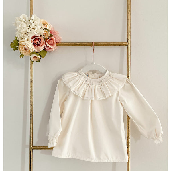 FOFETTES Ecru Poplin Blouse with Embroidered Flowers