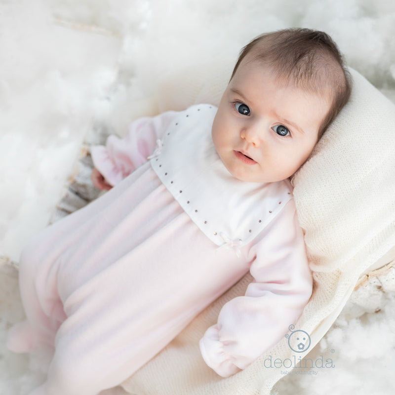 DEOLINDA Baby Pink Velour Babygrow