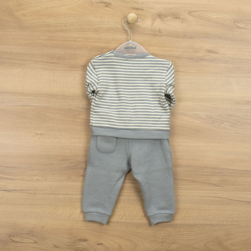 BABIDU Boys Grey Stripe Knitted Cotton Tracksuit