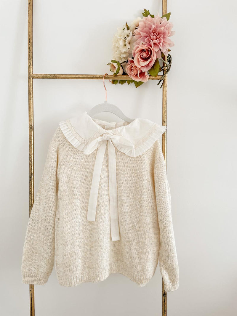 FOFETTES Ecru Poplin Blouse with lace & bow