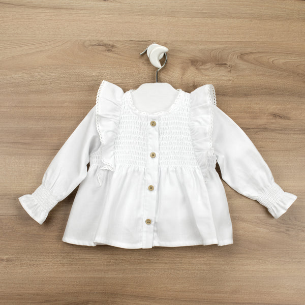 BABIDU White Long Sleeve Cotton Blouse