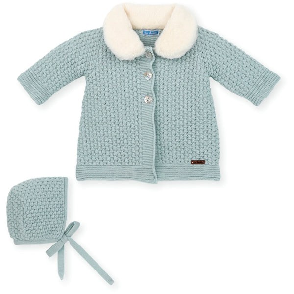MAC ILUSION Knitted Jacket with Matching Bonnet - available in mint green or pink