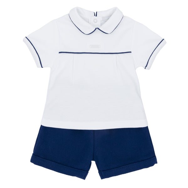 BLUES BABY White & Navy Short Set