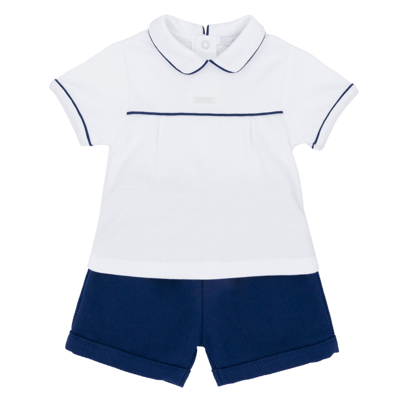 BLUES BABY White & Navy Short Set