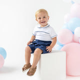 BLUES BABY White & Navy Short Set
