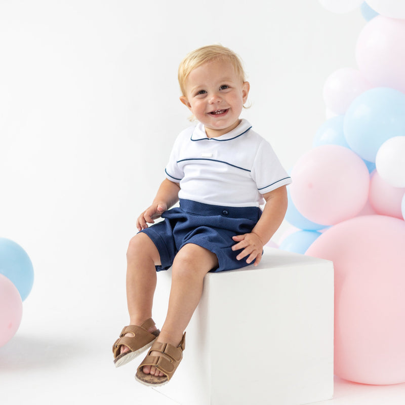 BLUES BABY White & Navy Short Set