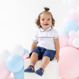 BLUES BABY White & Navy Short Set