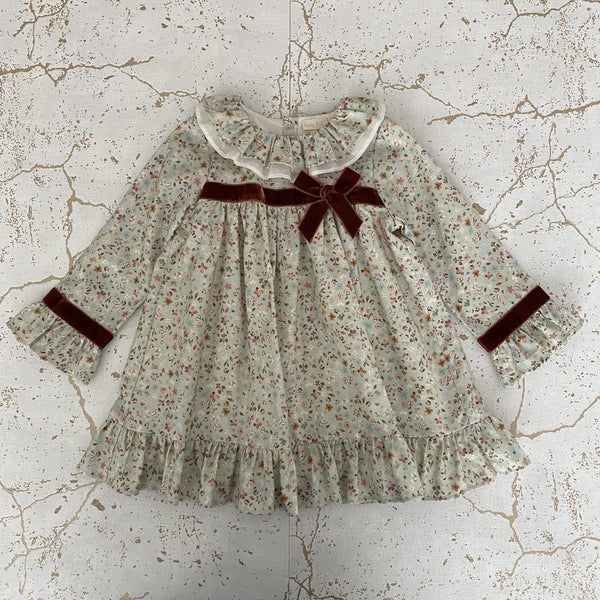 BABYLAI Floral Dress with Velvet Trim