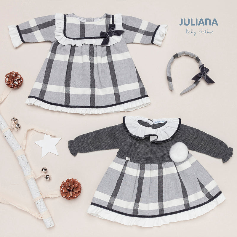 JULIANA Grey Knitted Check Dress