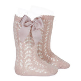 CONDOR Old Rose Openwork Knee High Sock with Bow