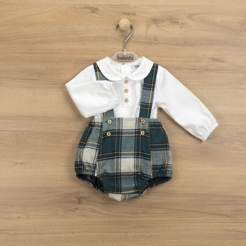 BABIDU Boys Green Tartan Shorts Set