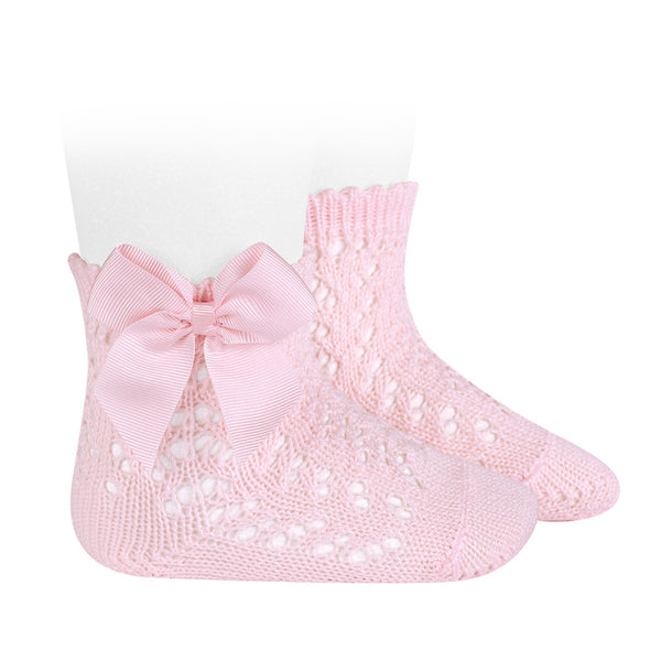 CONDOR Pink Openwork Short Socks With Bow