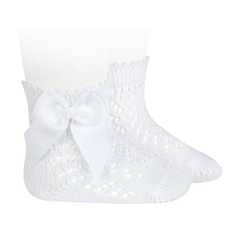 CONDOR White Openwork Short Socks With Bow