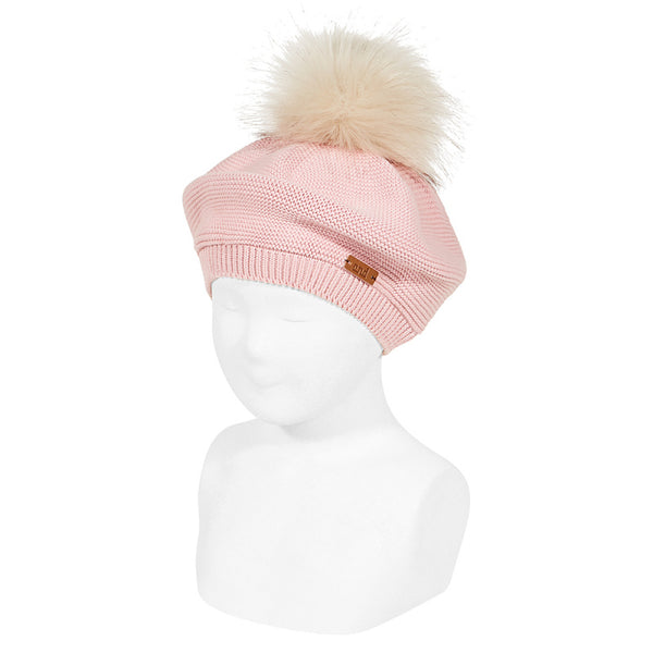 CONDOR Rosa Palo Beret with Faux Fur Pom Pom