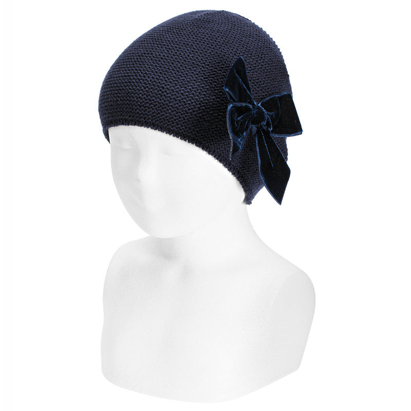 CONDOR Navy Velvet Bow Beanie