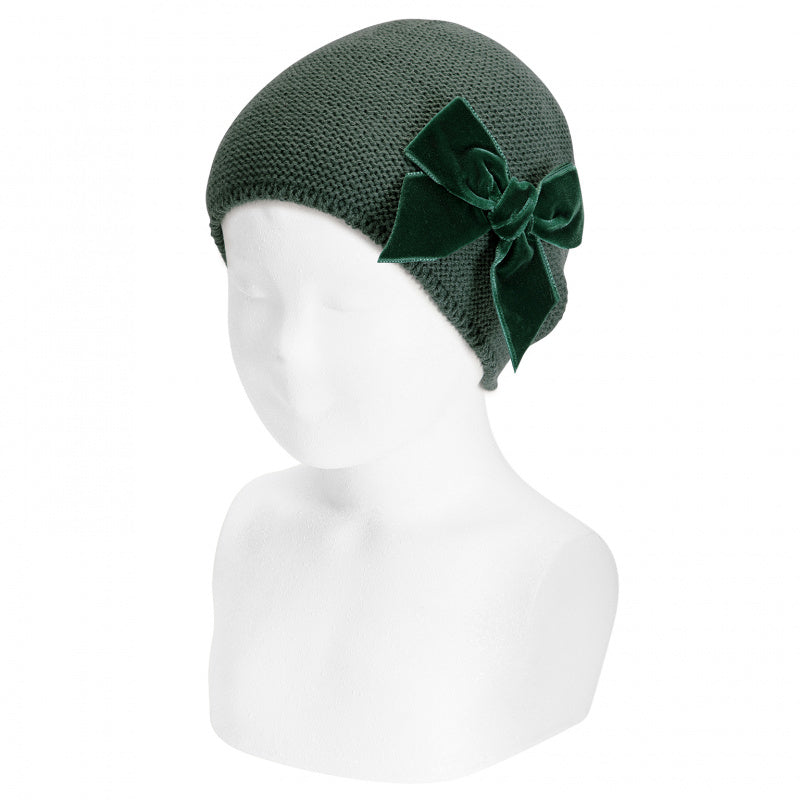 CONDOR Green Velvet Bow Beanie